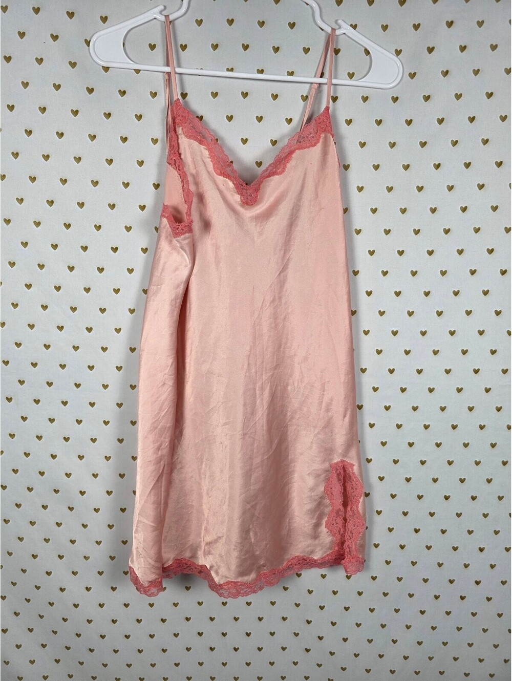 Victorias Secret Peach Satin Slip Dress Nightie Chemise Lingerie LARGE